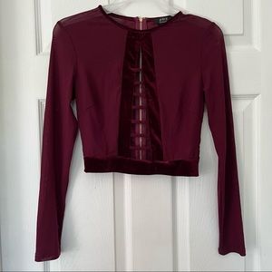 Open front red long sleeve crop top